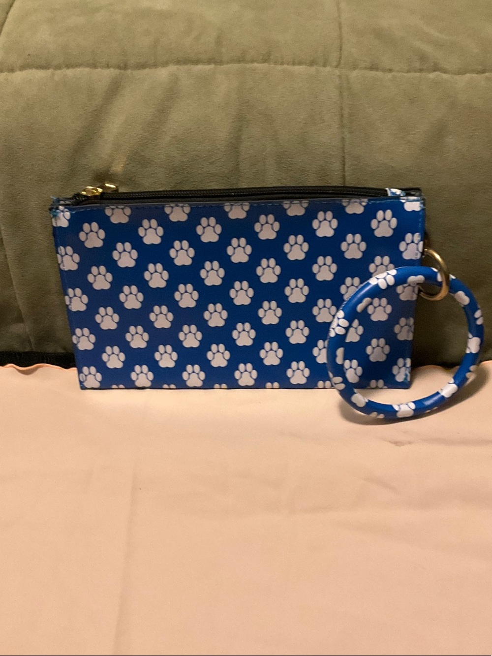 Blue Paw Print Wristlet Clutch
